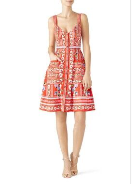 SALONI Red Floral Button-Front Strappy Dress